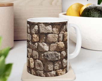 Cobblestone Texture Coffee Mug: Rustic Medieval Drinkware