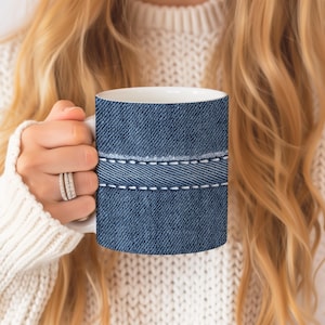 Denim Coffee Mug | Blue Jean Mug | Rustic Ceramic Mug | Textured Mug Gift | Farmhouse Kitchen Decor | Handmade Drinkware