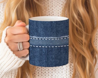 Denim Texture Coffee Mug: Handmade Rustic Ceramic Drinkware