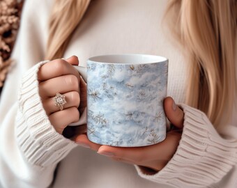 Snow Texture Mug: Rustic Pine Needle Design - Cozy Winter Drinkware