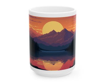 Sunset Mountain Ceramic Mug: Nature Lover Coffee Cup