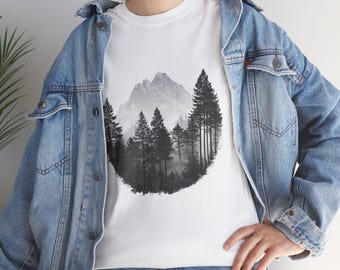Mountain Silhouette Cotton Tee: Nature Lover Unisex Shirt