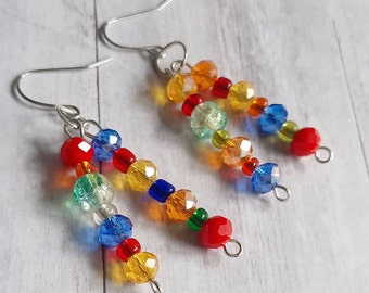 Rainbow Earrings, Upcycled Earrings, Bead Earrings, Festival Earrings, Dangle Earrings, Rainbow Bead Earrings, Eco Earrings