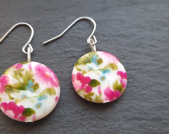 Pink Flower Earrings, Pink Earrings, Sterling Silver, Floral Earrings, Flower Earrings, Drop Earrings, Spring Wedding Earrings