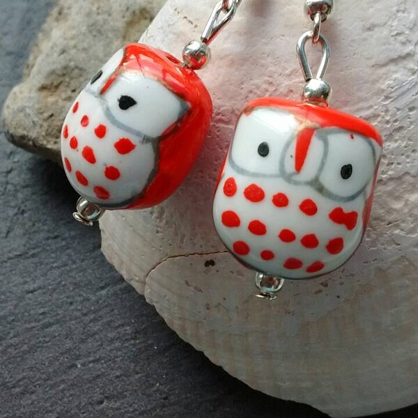 Red Owl Earrings, Owl Earrings, Owl Jewellery, Owl Lover Gift, Cute Owl Earrings, Bird Earrings, Bird Lover Gift, Christmas Gift, Owl Gift