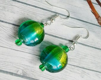 Green Glass Earrings, Glass Bead Earrings, Boho Glass Earrings