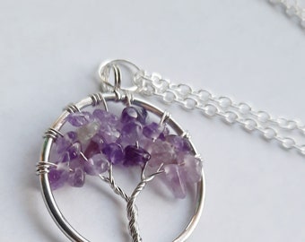 Crystal Tree of Life Pendant, Amethyst Necklace, Tree of Life Necklace, Purple Tree Pendant, Wire Tree Necklace