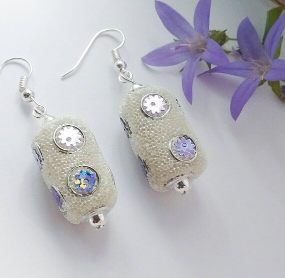 Items similar to White Bead Earrings, Wedding Earrings, Bridesmaid Earrings, White Beaded