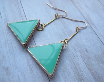 Green Earrings, Triangle Earrings, Upcycled Earrings, Geometric Earrings, Dangle Earrings, Elegant Earrings, Boho Jewellery