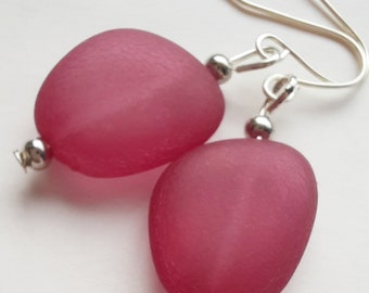 Pink Glass Earrings, Pink Earrings, Sterling Silver, Elegant Earrings, Glass Beads Earrings, Drop Earrings