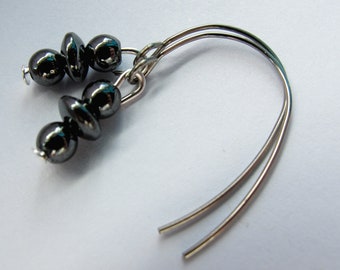 Open Hoop Earrings, Stainless Steel Earrings, Hematite Earrings, Metallic Earrings, Elegant Earrings, Wire Earrings, Dangle Earrings