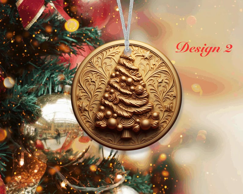 6 Design Carved Look Christmas Tree Ornaments, 3D Effect, Christmas
