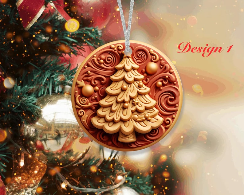 6 Design Carved Look Christmas Tree Ornaments, 3D Effect, Christmas