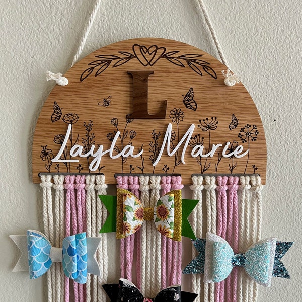 Wildflower Oak Hair Bow Holder | Personalized | Custom Name Sign | Personalized Gift | Nursery decor | Hair Bow Organizer | Baby Gift | Boho