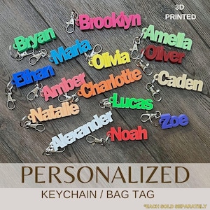 Personalized Name Keychain | Key Ring | Tag | 3D Printed | Holiday Gift | Name Bag Tag | Backpack | Water Bottle Charm | Christmas Stocking