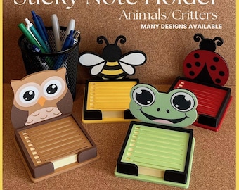 3D Printed Animal Sticky Note Holder,  3D Printed Desk Organizer, Cute Critter Note Holder, Teacher Gift, Desk Accessory, Office Decor