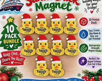Santa-Duck Magnet 10 Pack Bundle | 3D Printed Holiday Magnets | Cute Cruise Door Magnet | Pixie Dust Gift | Santa Duck | Magnet Exchange