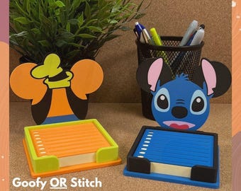 Goofy Or Stitch Sticky Note Holder | 3d Printed | Theme Park Inspired | Desk Organization | Office Supplies | Unique | Gift