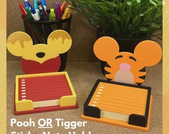 Pooh or Tigger Sticky Note Holder | 3d Printed | Theme Park Inspired | Desk Organization | Office Supplies | Unique | Gift