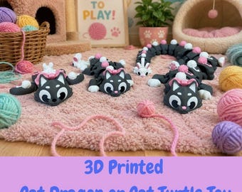 Whimsical 3D Printed Cat Dragons and Cat Turtles | Adorable Desk Pets | Unique Gift for Cat Lovers & Kids | Articulated PLA Toy