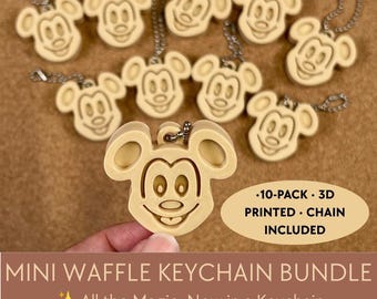 Mini Waffle Keychain 10 Pack, 3D Printed Keychains, Fish Extender Gift, Pixie Dust Gift, Goodie Bags, Bag Accessory, Party Favors
