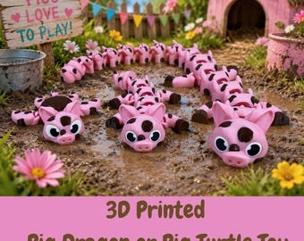 Whimsical 3D Printed Pig Dragons and Pig Turtle | Adorable Desk Pets | Unique Gift for Pig Lovers & Kids | Articulated PLA Toy