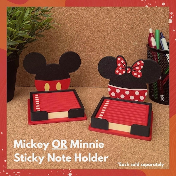 Mickey or Minnie Sticky Note Holder | 3d Printed | Theme Park Inspired | Desk Organization | Office Supplies | Disney Inspired | Unique