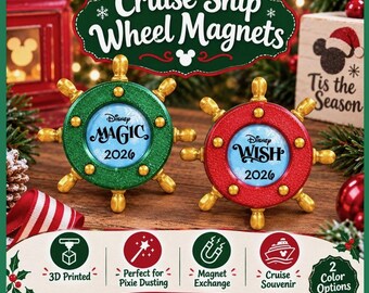 Christmas Cruise Ship Wheel Magnet | 3D Printed Cruise Magnet | Holiday Cruise Door Decor | Fish Extender Gift | 2026 Cruise Souvenir