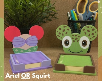 Ariel or Squirt  Sticky Note Holder | 3d Printed | Theme Park Inspired | Desk Organization | Office Supplies | Unique | Gift