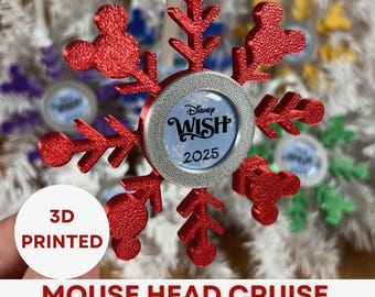 Mouse Snowflake Ornament | Fish Extender | Cruise Ship Ornament | Gift Exchange | FE | 3d Printed | Pixie Dust | Ornament Exchange