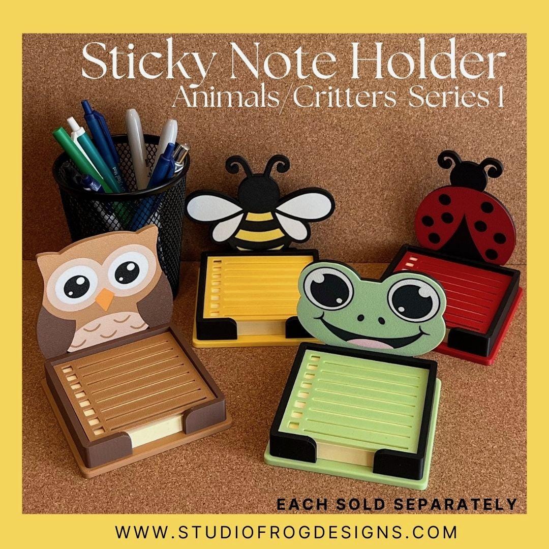 Sticky Note Holder, Frog, Ladybug, Owl, Bumble Bee | 3d Printed | Animal & Critters | Desk Organization | Teacher Sticky Note Holder