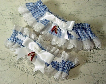 wedding garter set the Original Ruby Slipper  Wizard of Oz wedding Keep  and  Toss  a Peterene Design