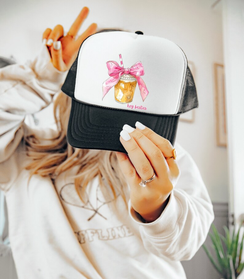 Hey Besties Kylie Coffee Trucker Hat, Iced Coffee Lovers Hat, Kylie