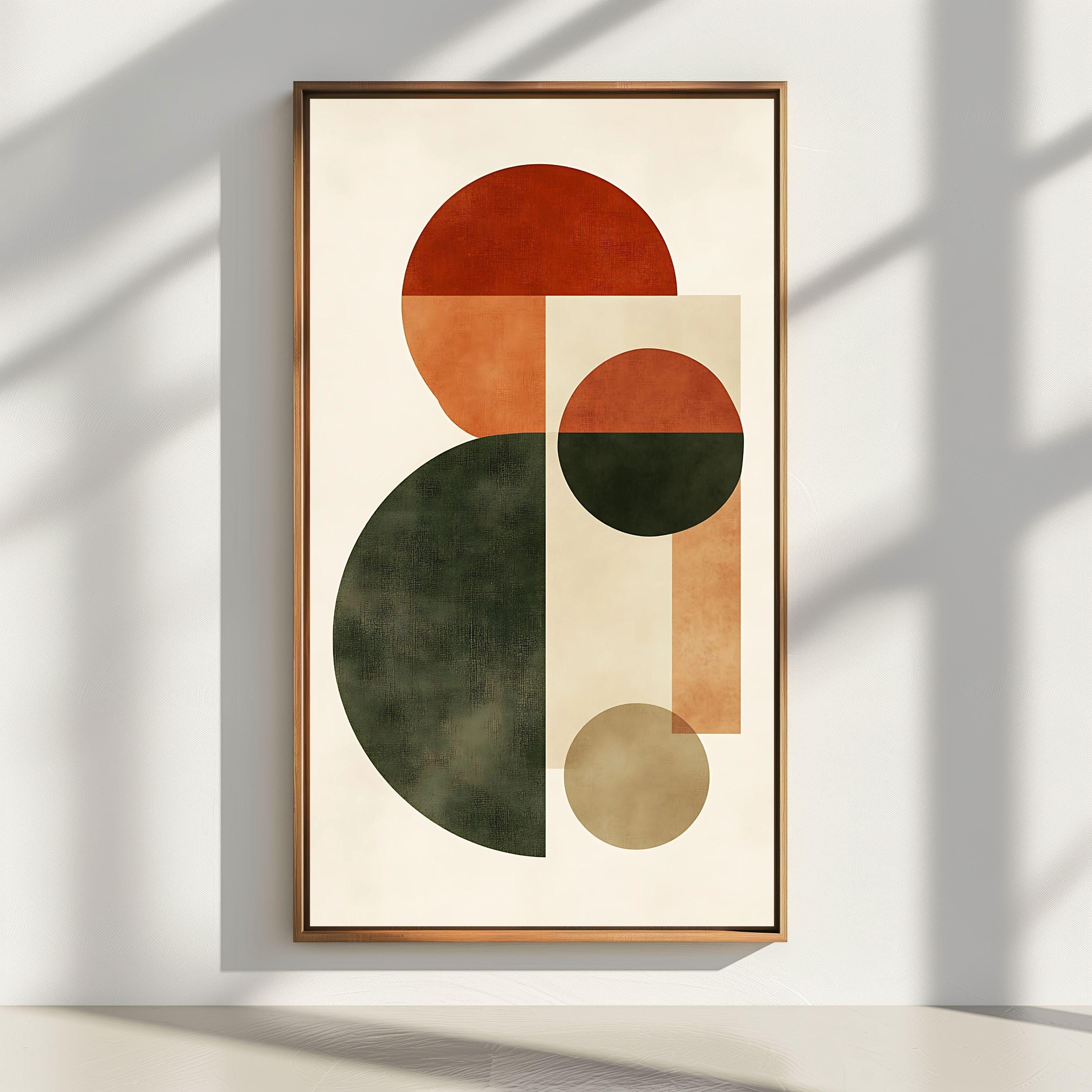 北欧 Abstract Geometric Artwork ポスター A1版 Abstract Geometric Print: Neutral Terracotta Olive Boho Art
