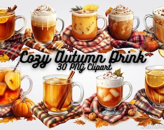 Cozy Autumn Drink Clipart: 30 Fall PNG Graphics (Digital Download)
