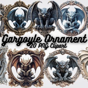 Gothic Gargoyle Clipart: Medieval Ornament PNGs (Digital Download 12x12in