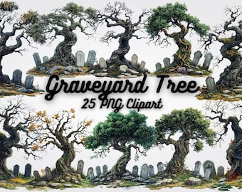 Spooky Graveyard Tree Clipart PNG: Gothic Halloween Art (Digital Download)