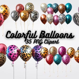 Colorful Balloons Clipart,  35 High-Quality PNG Images for Birthday Invitations, Party Decor, Sublimation, Digital Crafts & Printable Art