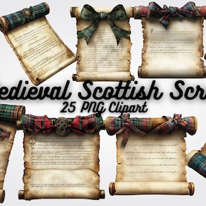 Medieval Scottish Scroll Clipart: Antique Parchment PNG Images (12x12&quot;)