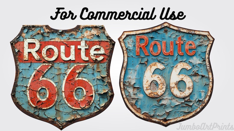 Route 66-skylt Clipart: Vintage Americana PNG (digital nedladdning) bild 4