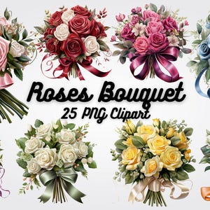 25 Roses Bouquet Clipart, Flowers Clipart,  High-Quality PNG Images - Perfect for Invitations, Prints, Wedding Decor, Digital Projects