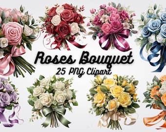 Rose Bouquet Clipart: 25 PNG Floral Illustrations (Digital Download)