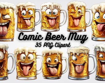 Comic Beer Mug Clipart: Funny Oktoberfest PNG Images (Digital Download