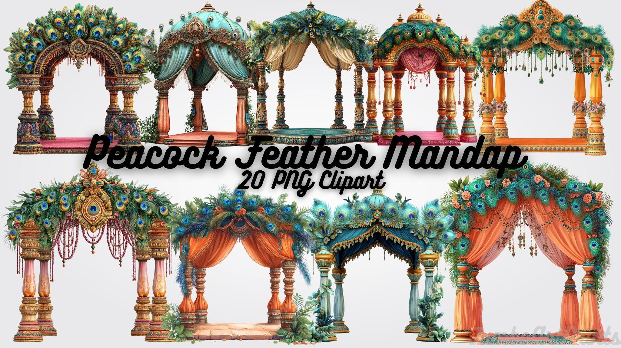 Indian Wedding Mandap Clipart: Peacock Feather Decorations (digital  Download) - Etsy Israel, image size:2050x1150