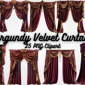 Burgundy Velvet Curtains Clipart: Theater & Wedding Invitation Overlays (Digital Download)