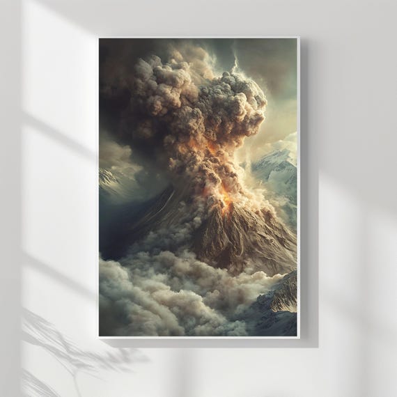火山噴火プリントセット：素朴な風景の壁アート（商用利用、デジタル