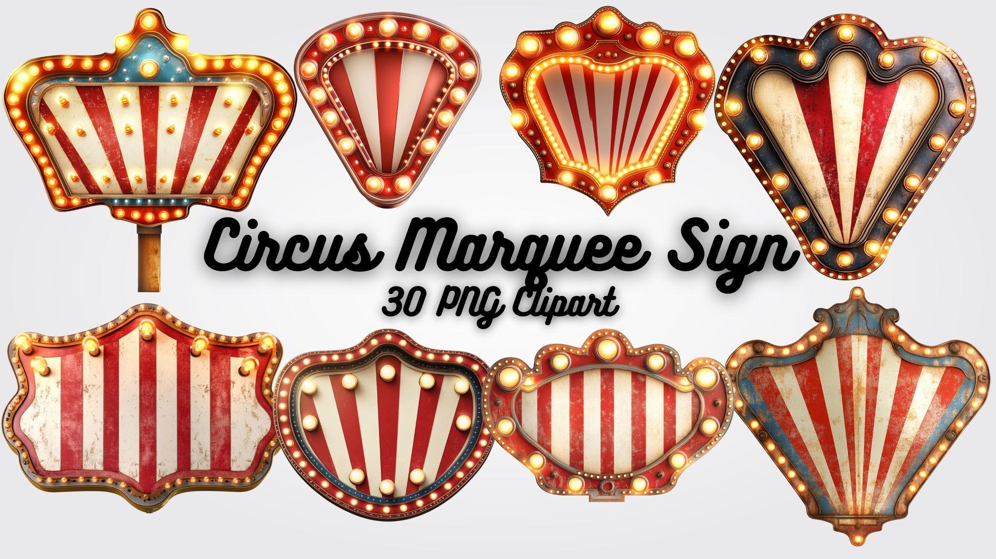 Circus Marquee Sign Clipart: Retro Carnival Designs (30 PNG
