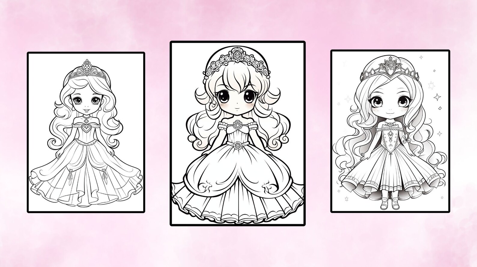 Chibi Princess Coloring Pages for Kids, 50 Coloring Pages, Princess ...