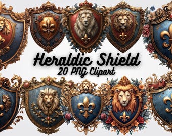 Clipart heraldisch schild: middeleeuws wapen png-bundel (digitale download)