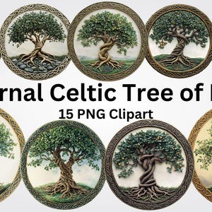 Celtic Tree of Life Clipart: Gold Edges, PNG Images (15 Files)
